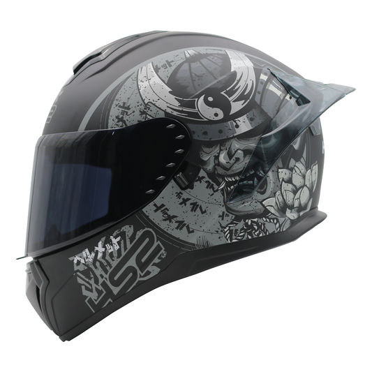 CASCO CERRADO NEGRO/GRIS MATE SAMURAY MH613 HS2 D.V. VISERA OSCURA "M"