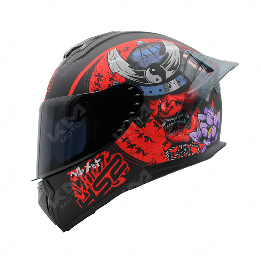 CASCO CERRADO NEGRO/ROJO SAMURAY MH613 HS2 D.V. VISERA OSCURA "XXL"