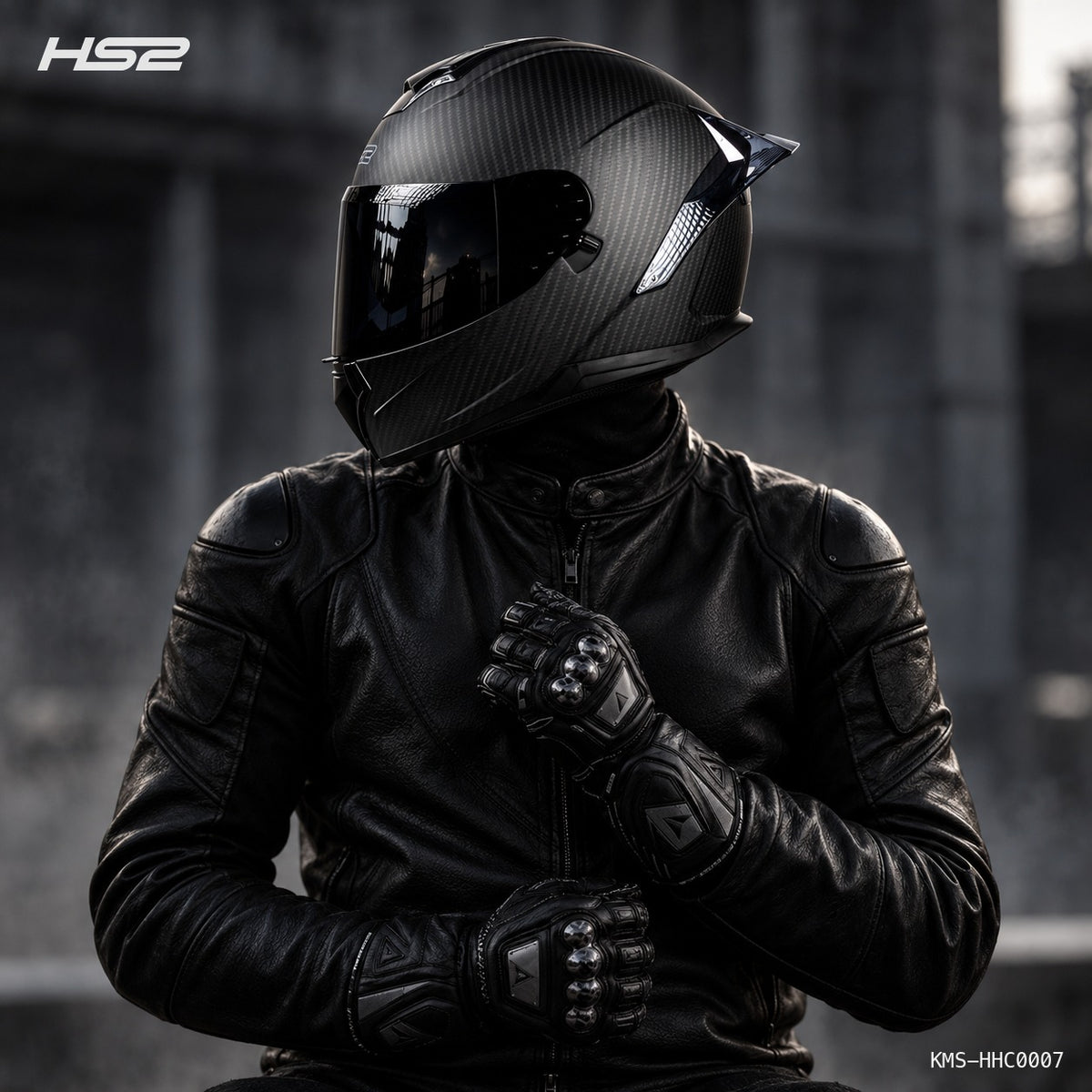 CASCO CERRADO NEGRO/FIBRA DE CARBONO MH613 HS2 D.V. VISERA OSCURA "M" — KMS-HHC0007 | KM Motos