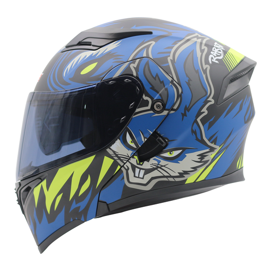 CASCO MODULAR AZUL/NEGRO BAD BUNNY MH90 HS2 D.V. Visera Oscura "L" - KMMOTOSHN