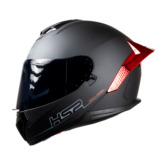 CASCO CERRADO NEGRO MATE ALERON ROJO MH613 HS2 D.V. VISERA OSCURA "L"