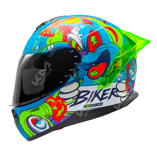 Casco cerrado para motociclista KM Motos Cat 504 MH613 HS2 D.V. con visera oscura, tamaño M, diseño resistente y seguro.