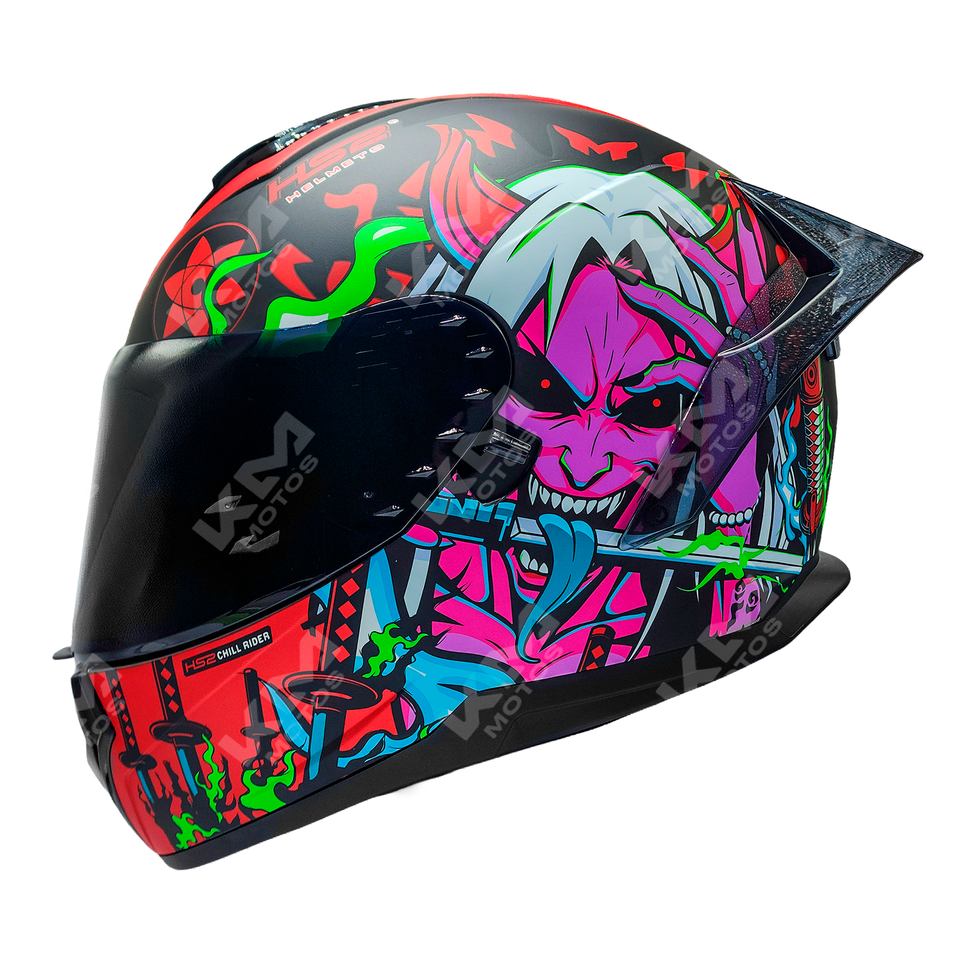 Casco cerrado Fire Parka Katana MH613 HS2 D.V. con visera oscura, tamaño L, marca KM Motos, diseño resistente para motociclistas.