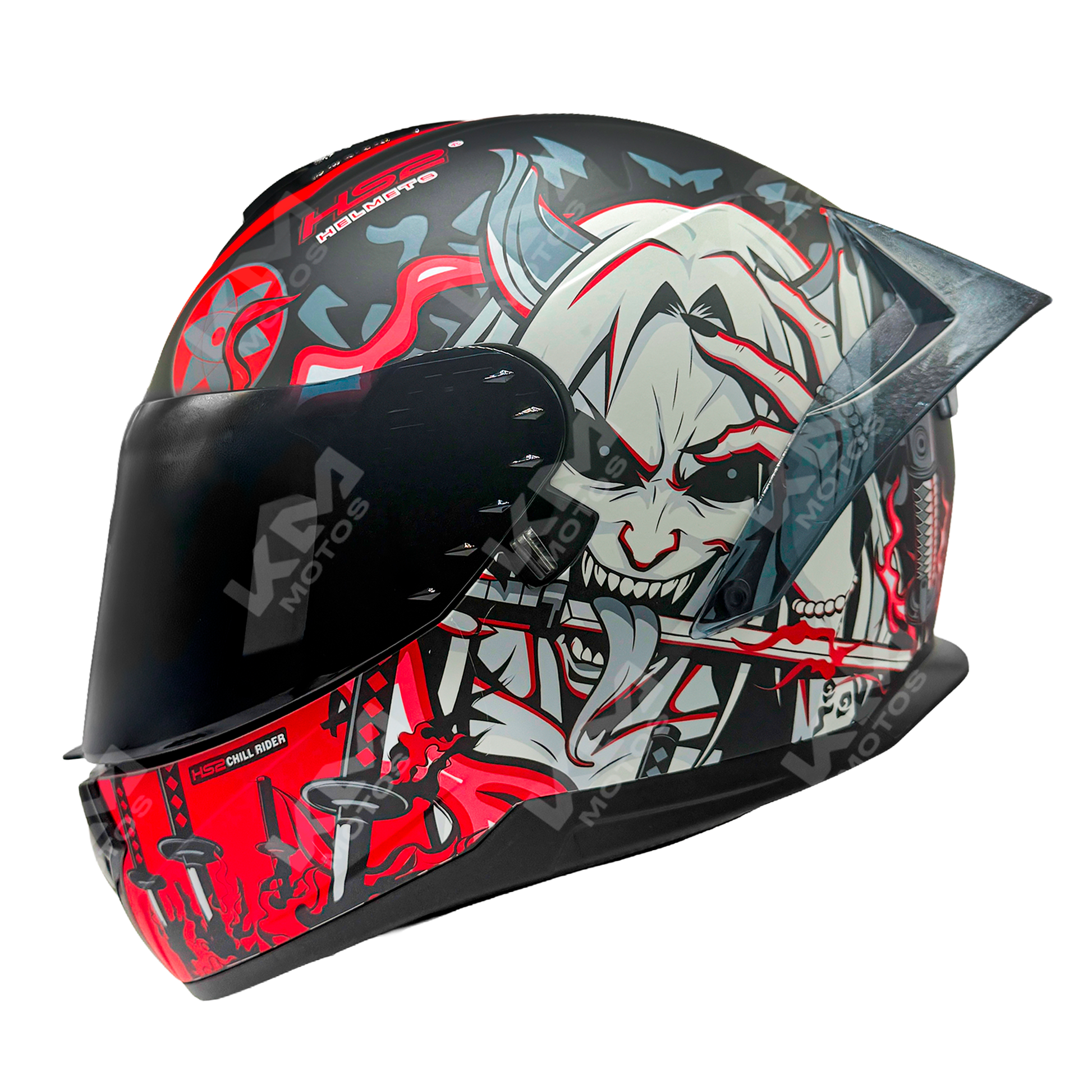 Casco cerrado Fire Parka Katana R/G KM Motos con visera oscura, protección para motociclistas, tamaño M, diseño robusto y seguro.
