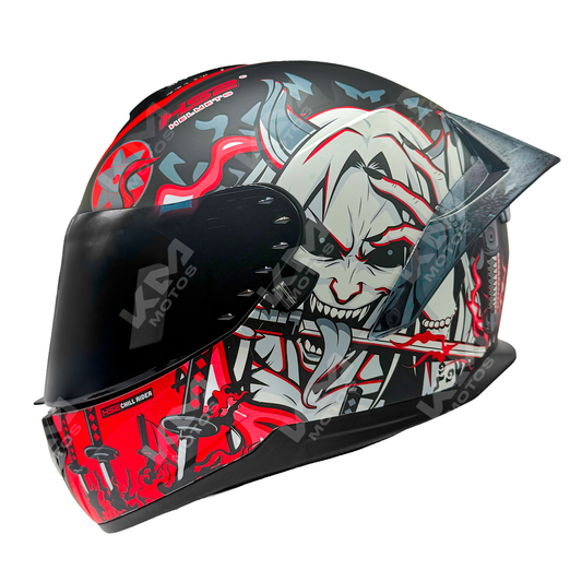 Casco cerrado Fire Parka Katana R/G KM Motos con visera oscura, protección para motociclistas, tamaño M, diseño robusto y seguro.