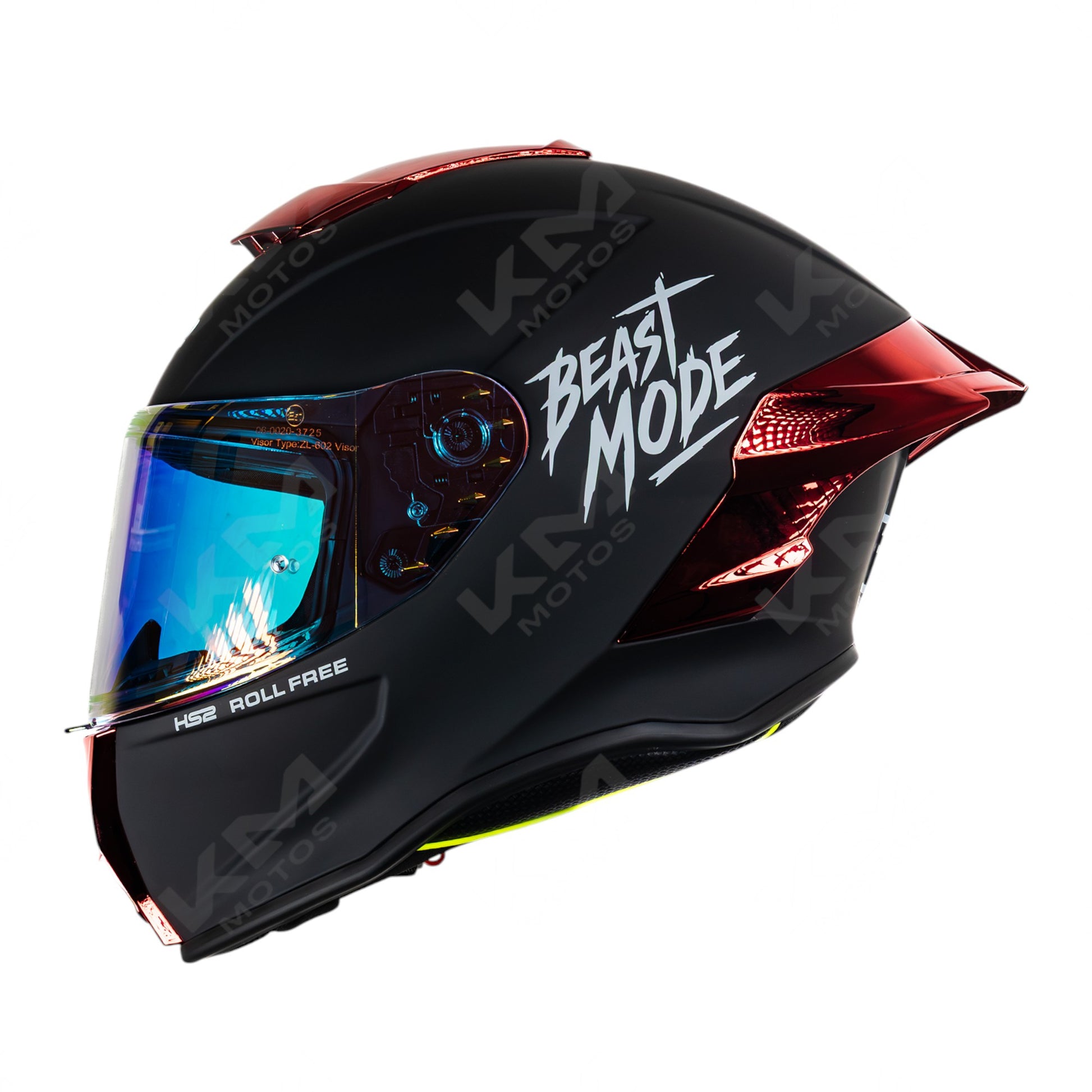 Casco integral HS2 Beast Mode ZL-602 HS2 con visera roja fotocromática, tamaño XXL, con certificación ECE/DOT, vista frontal.