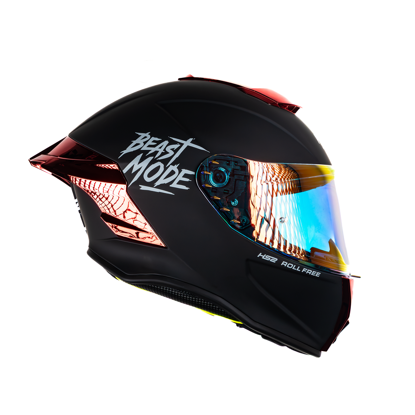 Casco integral HS2 Beast Mode ZL-602 HS2 con visera roja fotocromática, protección ECE/DOT, vista lateral derecha.