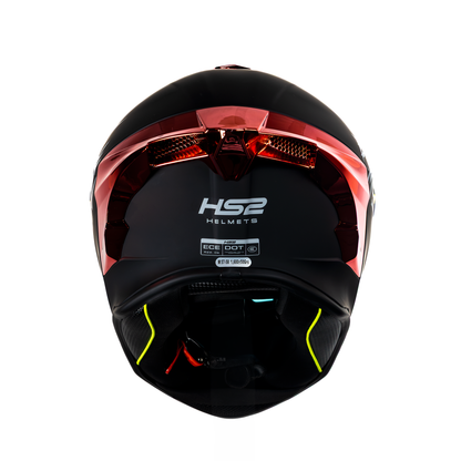 Casco integral HS2 Beast Mode ZL-602 HS2 con visera roja fotocromática y certificación ECE/DOT, vista trasera.