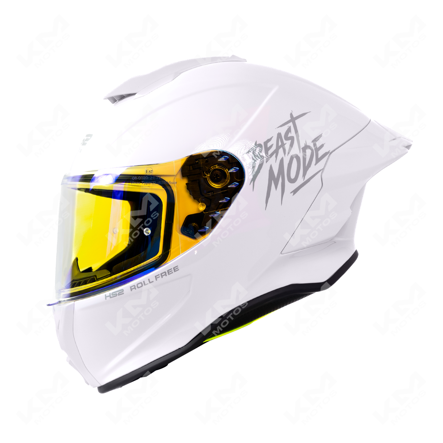 Casco cerrado HS2 Beast Mode blanco con visera fotocrómica, modelo ZL-602 HS2 D.V., tamaño XL, protección y estilo para motociclistas.
