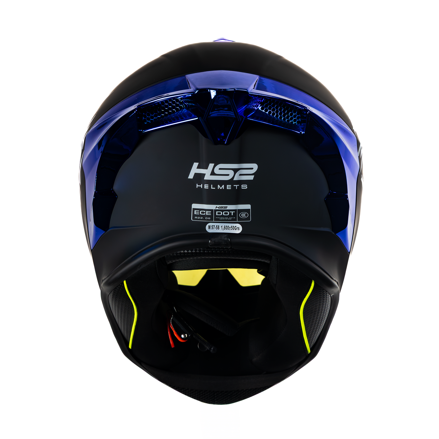 Casco integral HS2 Beast Mode ZL-602 HS2 D.V. con visera azul fotocromática en tamaño XL, aprobado ECE/DOT, vista trasera.