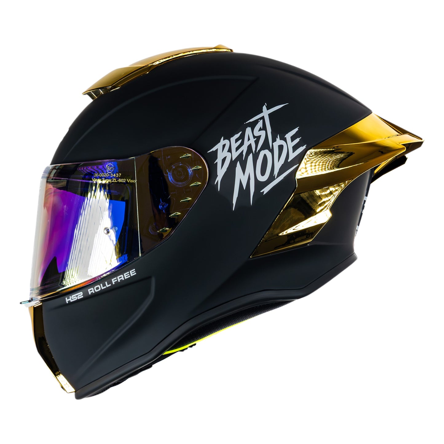 Casco cerrado HS2 Beast Mode ZL-602 HS2 con visera dorada fotocromática, tamaño M, certificado ECE/DOT, en color negro