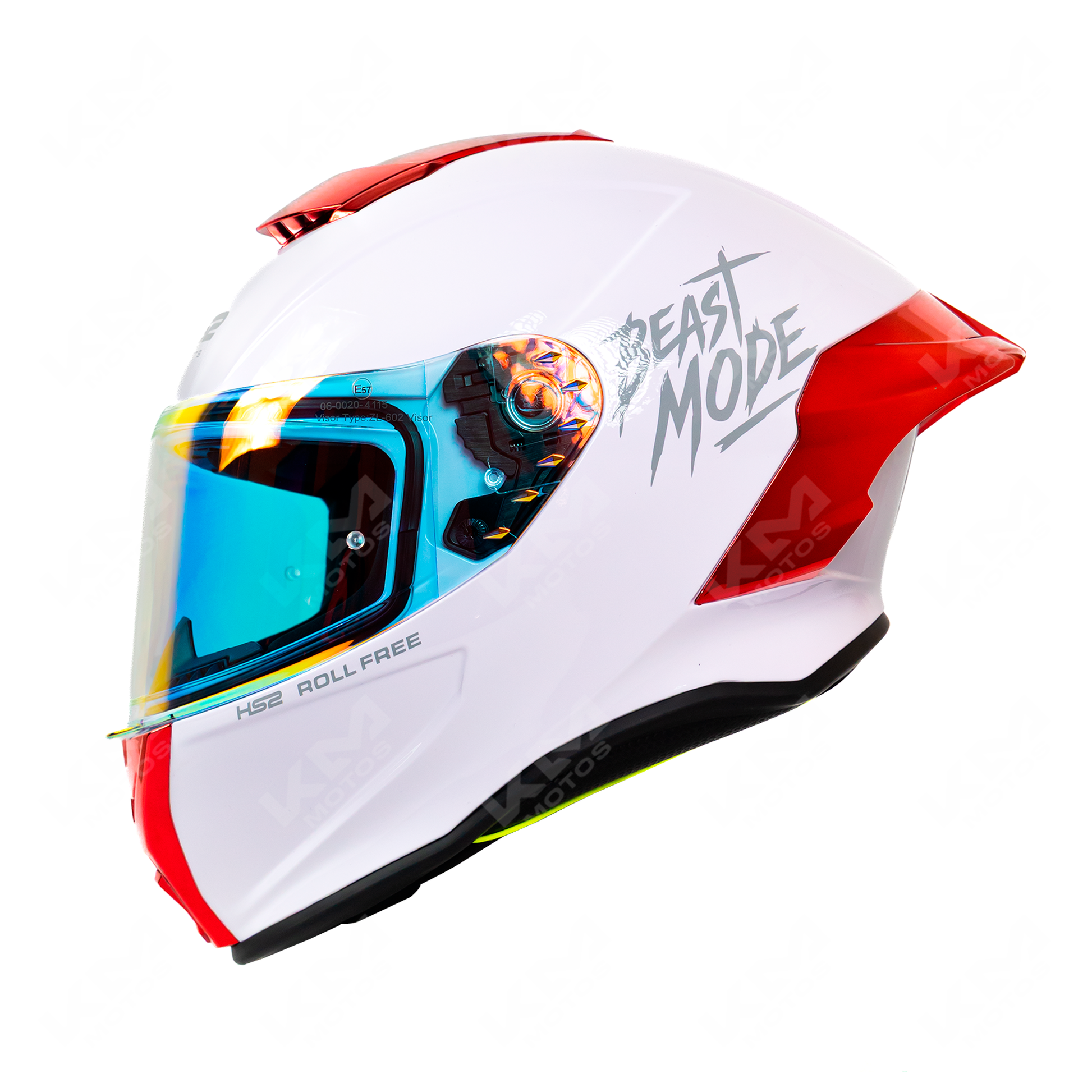 Casco cerrado HS2 Beast Mode blanco con visera fotocrómica y diseño deportivo, modelo ZL-602 HS2 D.V. en la imagen.