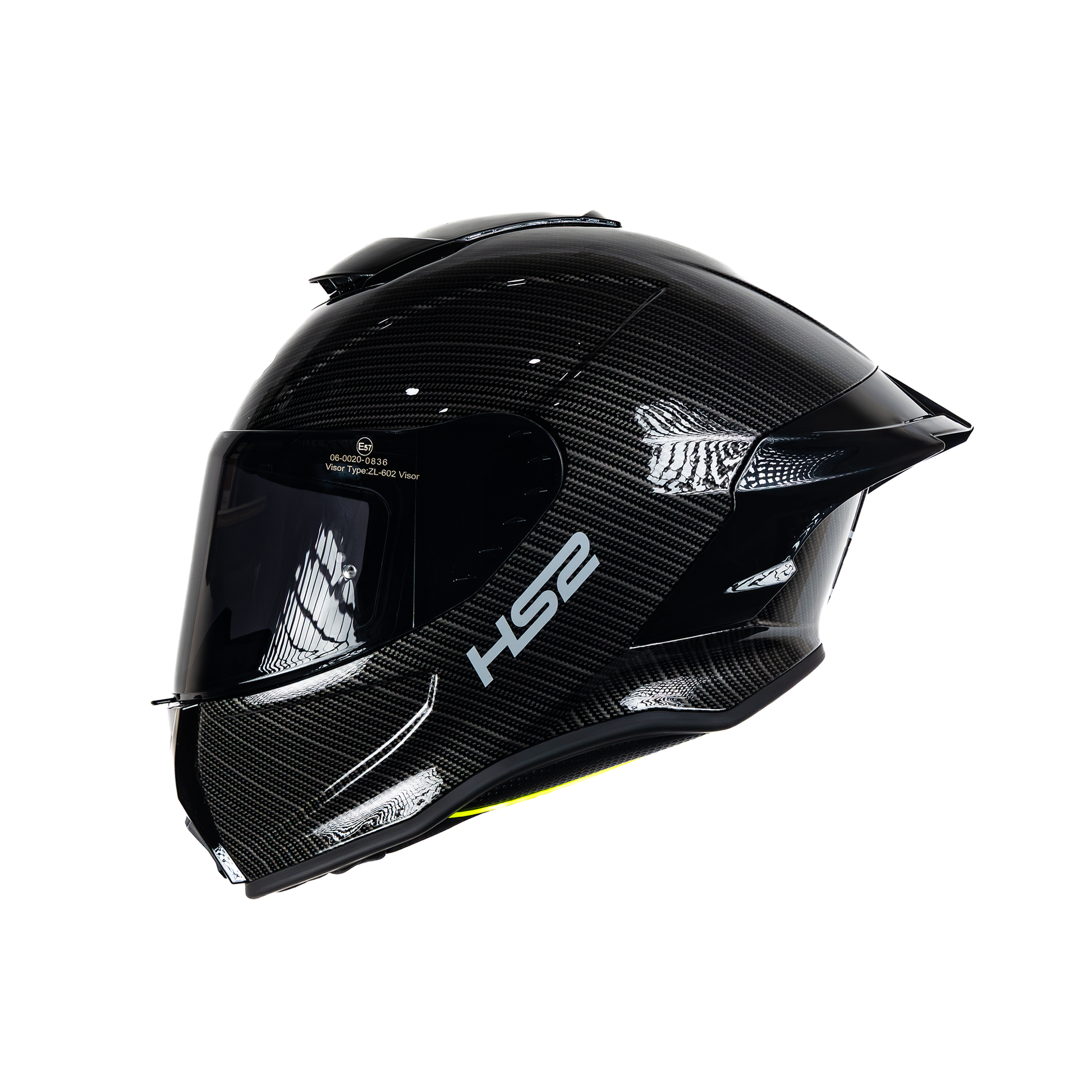 Casco cerrado HS2 de fibra de carbono ZL-602 HS2 D.V. con visera oscura y tamaño XXL, certificado ECE/DOT, en color negro.