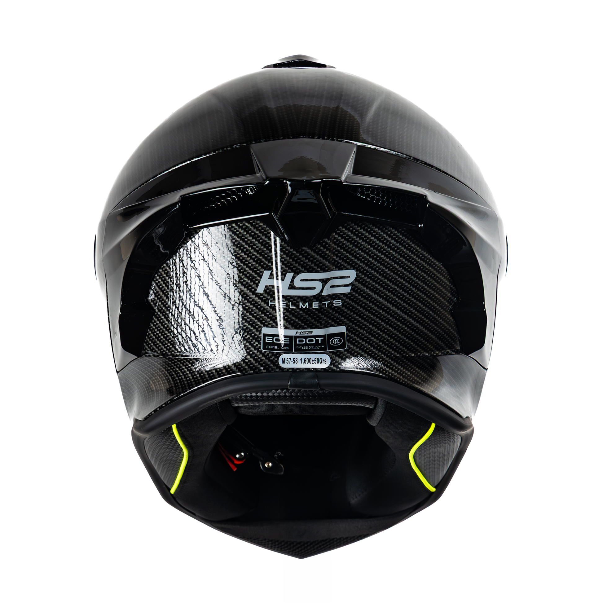 Casco integral HS2 ZL-602 HS2 fibra de carbono con visera oscura, tamaño XL, visto desde atrás.