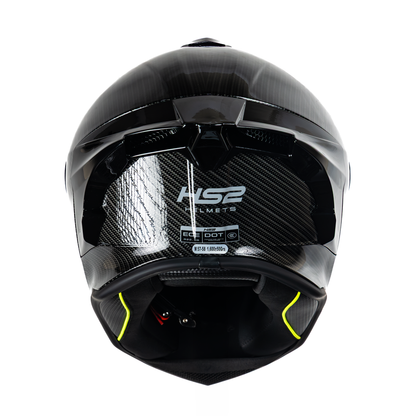 Casco integral HS2 ZL-602 HS2 fibra de carbono con visera oscura, tamaño XL, visto desde atrás.