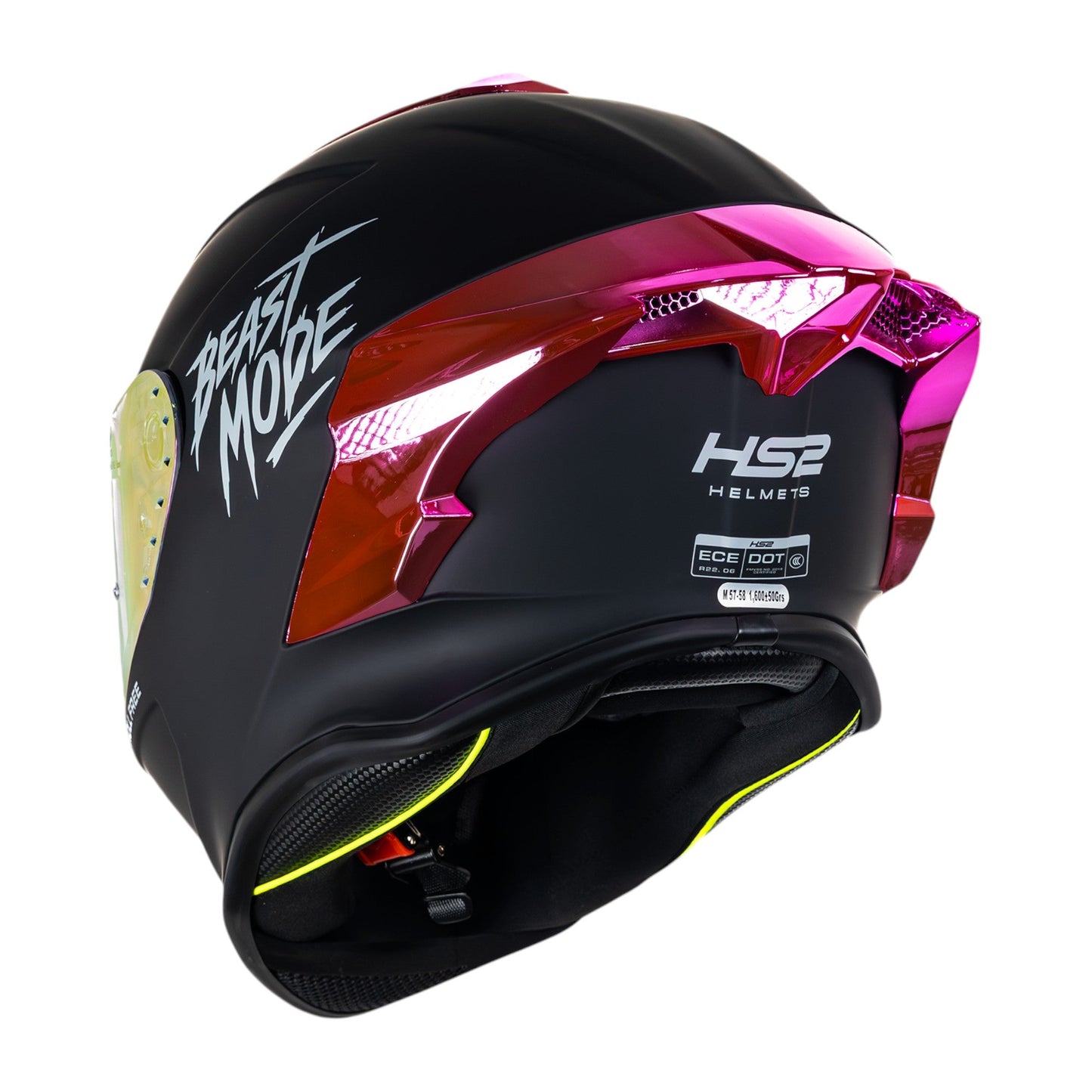 Casco integral HS2 Beast Mode ZL-602 HS2 con visera rosa fotocromática y certificación ECE/DOT, diseño cerrado y aerodinámico.