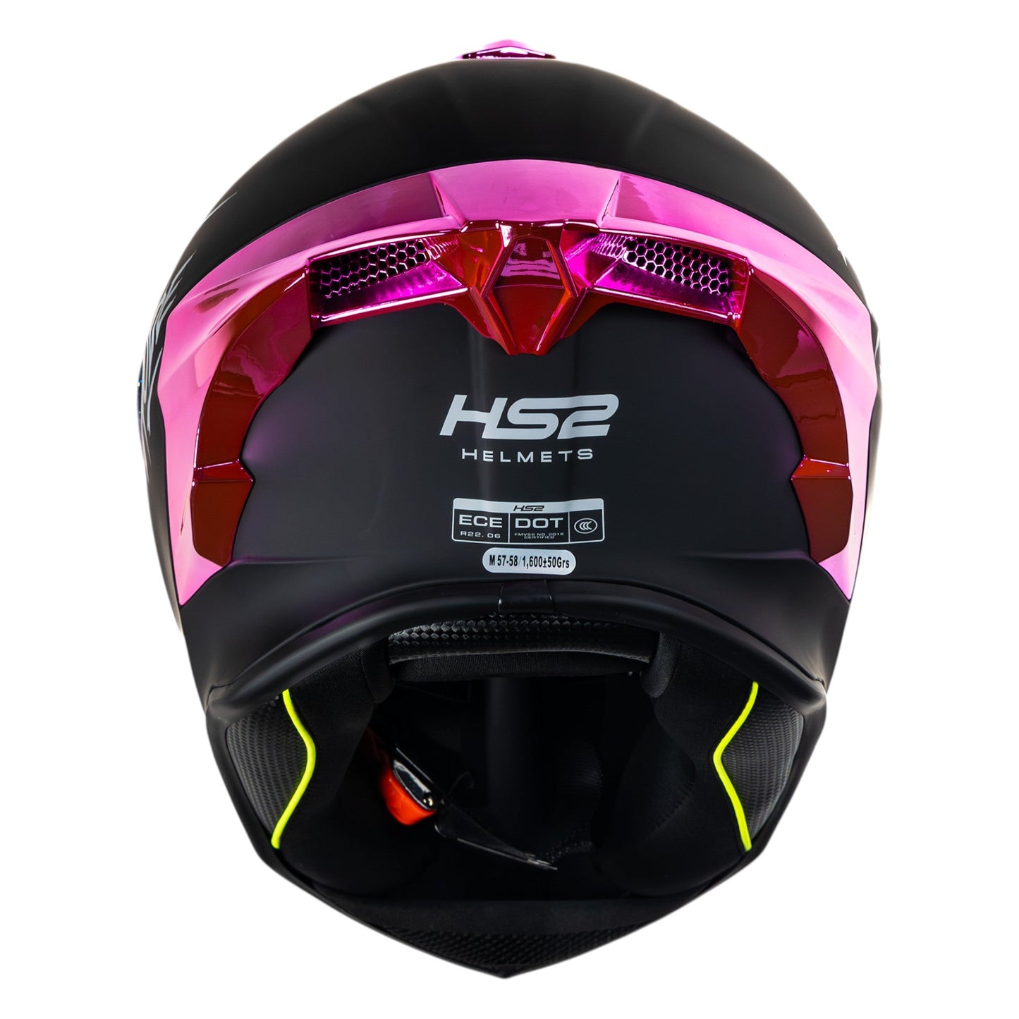 Casco integral HS2 Beast Mode ZL-602 HS2 con visera rosa fotocromática y certificación ECE/DOT, visto desde atrás.