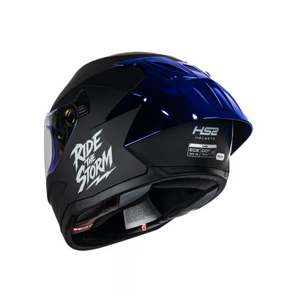 Casco integral HS2 Ride The Storm ZL-616 HS2 con visera azul fotocromática y certificación ECE/DOT, tamaño XXL, en color negro.