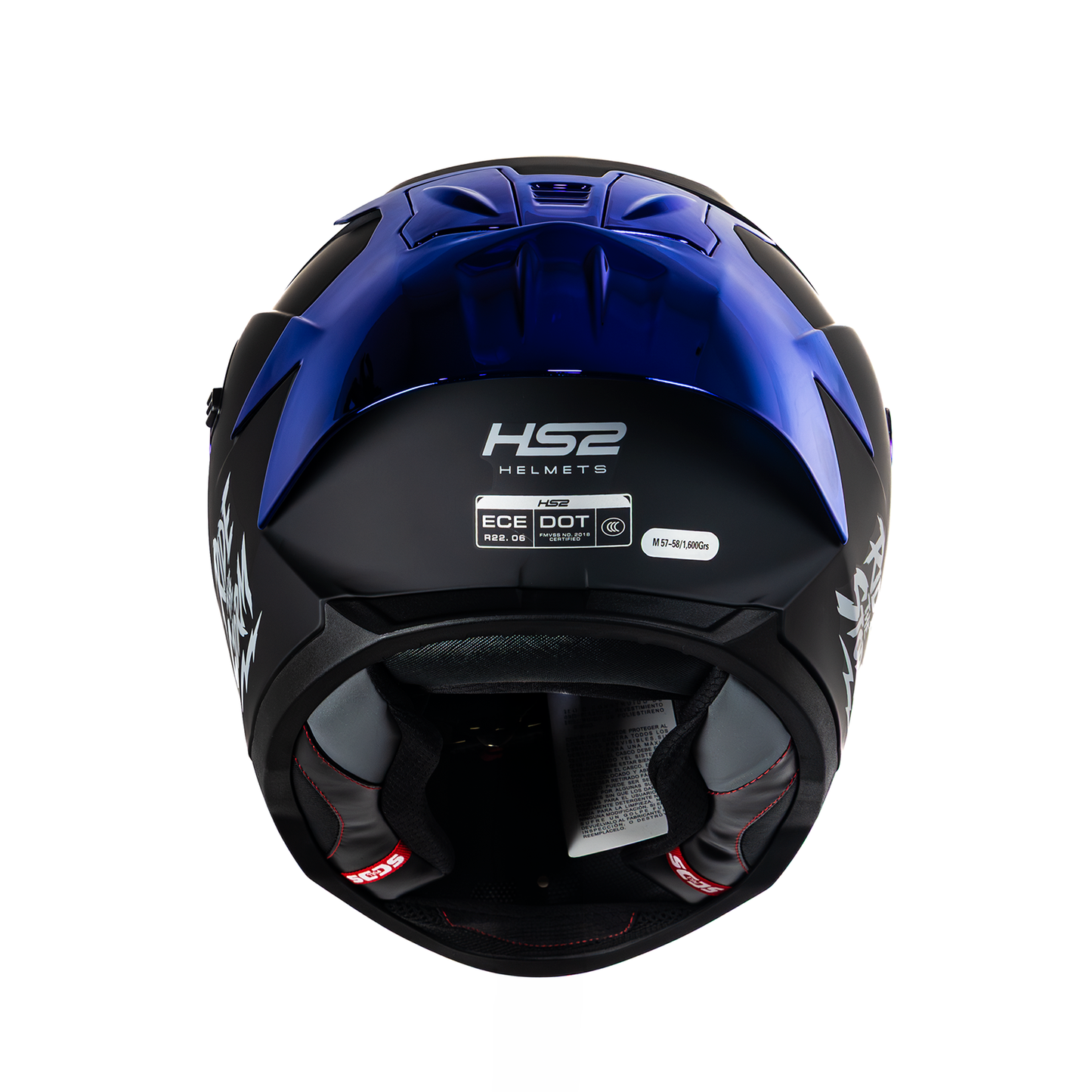 Casco integral HS2 Ride the Storm ZL-616 HS2 con visera azul fotocromática, tamaño XL, ECE y DOT, vista trasera.