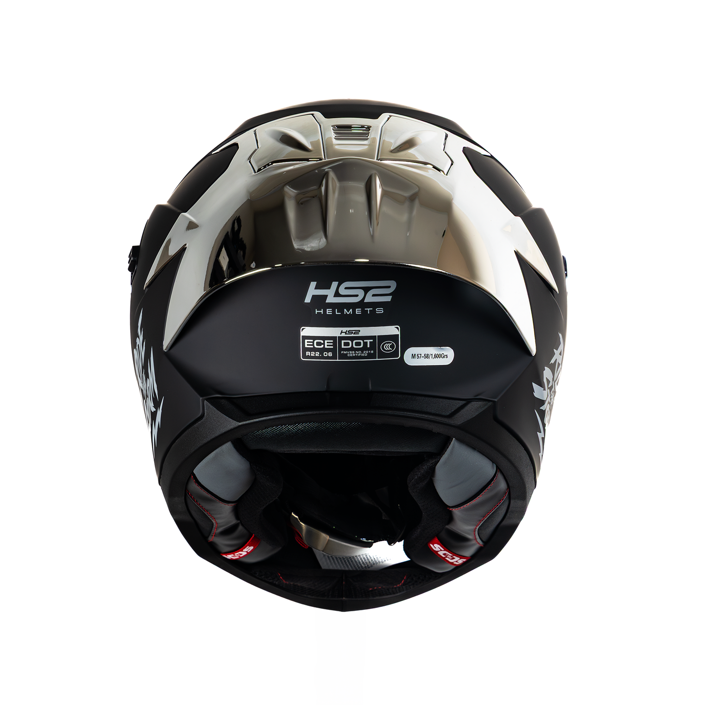 Casco integral HS2 Ride the Storm ZL-616 HS2 con visera fotocromática plateada y tamaño XL, homologado ECE/DOT, vista trasera