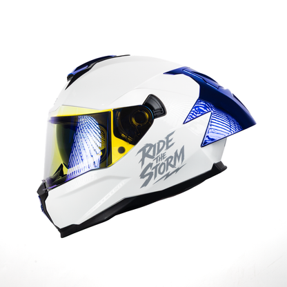 Casco integral HS2 Ride the Storm blanco con visera azul fotocromática y certificación ECE/DOT, tamaño M.