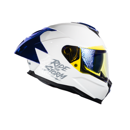 Casco integral HS2 Ride the Storm blanco con visera azul fotocromática, tamaño XXL, homologado ECE/DOT, vista lateral derecha