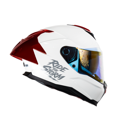 Casco integral HS2 Ride the Storm blanco con visera fotocromática roja, protección ECE/DOT, tamaño M, vista lateral derecha