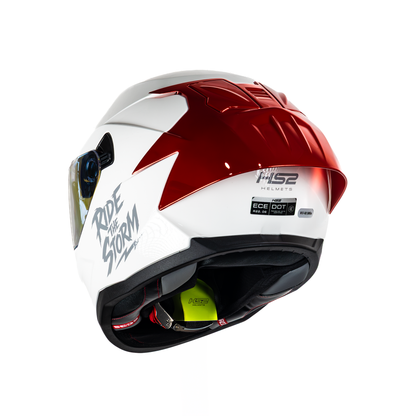 Casco integral HS2 Ride The Storm blanco con visera roja fotocromática, modelo ZL-616 HS2, con certificación ECE/DOT.