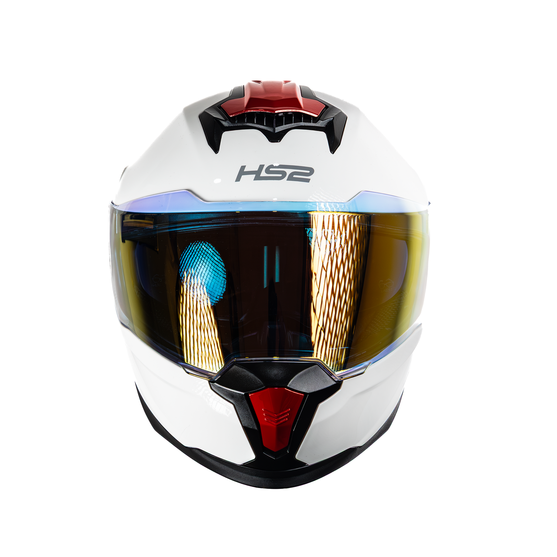 Casco integral HS2 Ride the Storm blanco con visera roja fotocromática, tamaño XXL, certificado ECE/DOT, vista frontal