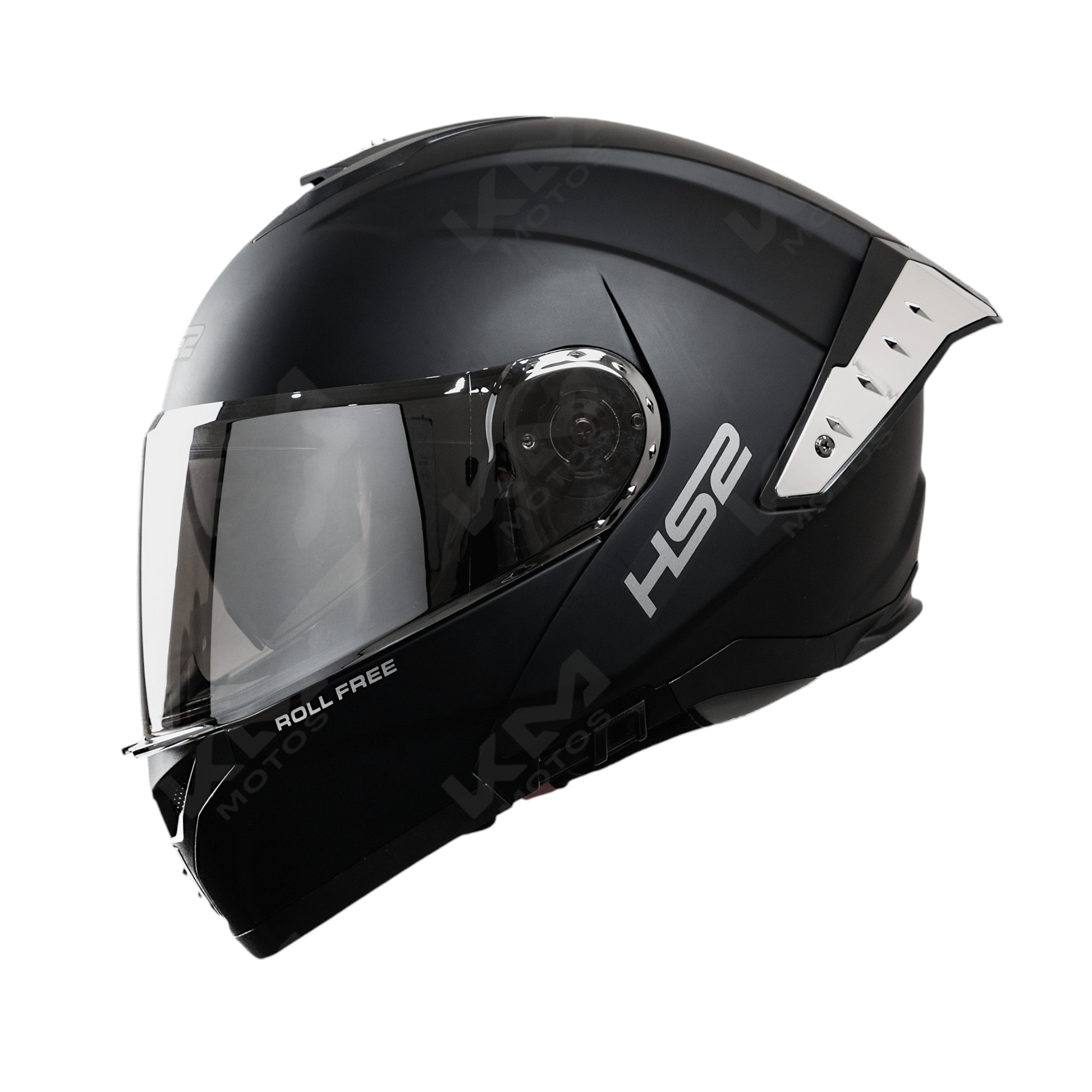 Casco modular plateado KM Motos ZL-519 HS2 D.V. con visera fotocromática en color plateado, diseño seguro y cómodo.