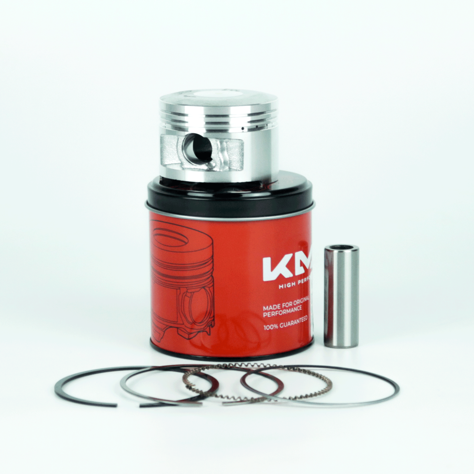 Kit de pistón Yamaha YBR125 KM Motos, componentes metálicos y sellos del kit de pistón para reparación de motor.