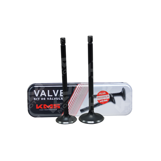 VALVULAS DE ADMICION Y ESCAPE HJ125/CG125/FT125/STD + SELLOS (CAJA METAL) KMS