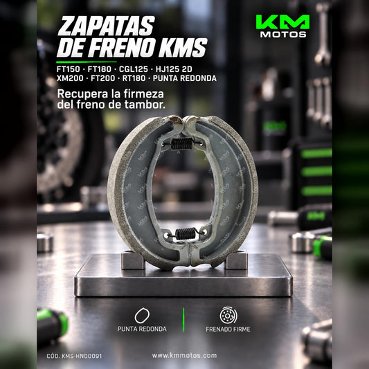 Zapata de freno KM Motos para FT150, FT180, CGL125, HJ125, XM200, FT200, RT180, con punta redonda, vista desde arriba