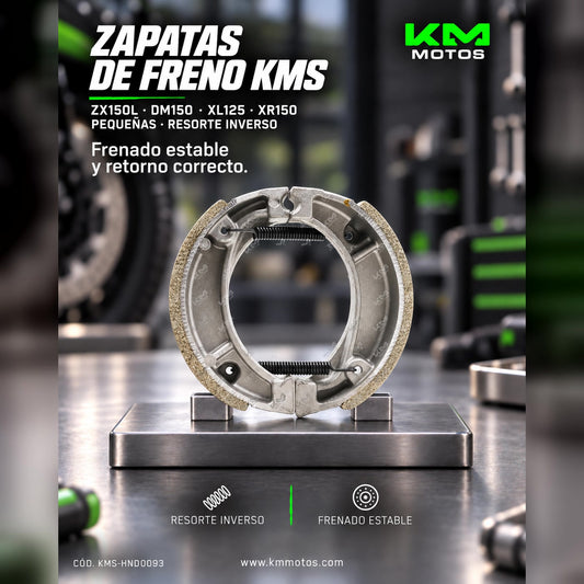 ZAPATA DE FRENO PEQUEÑA ZX150L/DM150/XL125/XR150 + RESORTE INVERSO KMS — KMS-HND0093 | KM Motos