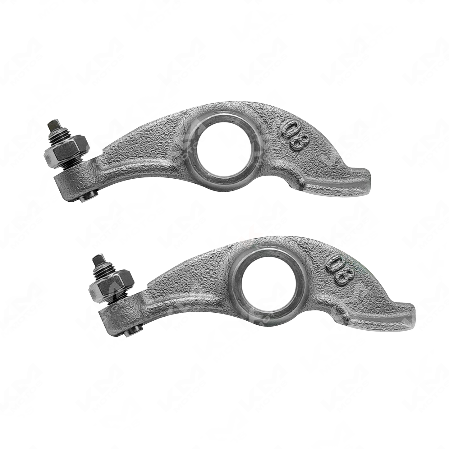 Kit de balancines GXT200/KMF KMS de KM Motos, componentes metálicos para motocicleta, en color plateado con detalles.