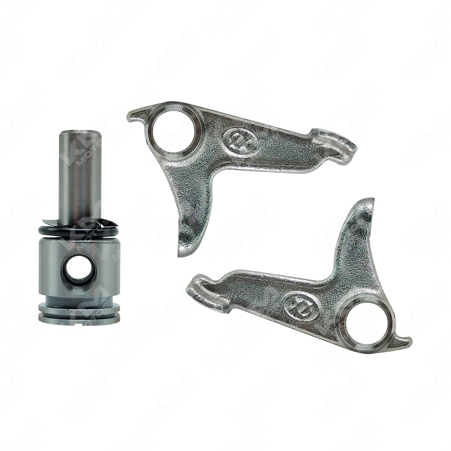 Kit de balancines y pasador KMS para motos CG150, FT150, ZX200L, NXR125 y más, componentes de motor en imagen.
