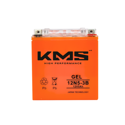 Batería de gel KMS 12N5-3B para motos Yamaha, Honda, Discovery, Boxer, XTZ, Scooty TVS y más, vista en la imagen.