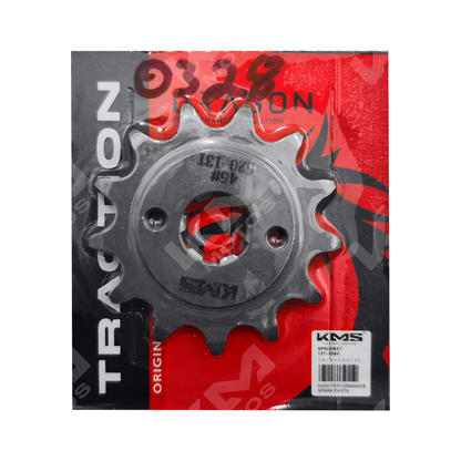 Piñón de 13 dientes para cadena 520H de la motocicleta ZX250R y GSR4, marca KM Motos, en color metálico.