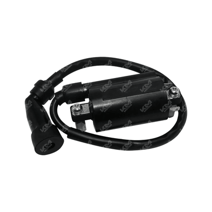 Bobina de alta KM Motos para Suzuki GN125H, EN125, DR200, GXT200, KMF200, con cable y conexiones visibles.