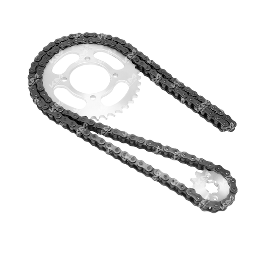 Kit de tracción KMS para YBR125, incluye cadena de 15T/42T y componentes de arrastre para motocicleta.