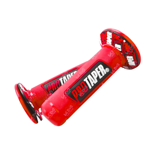 Pepes de timón rojos sólidos KMS Motos, accesorios para motocicleta, en imagen mostrando detalles de los pepes de timón.