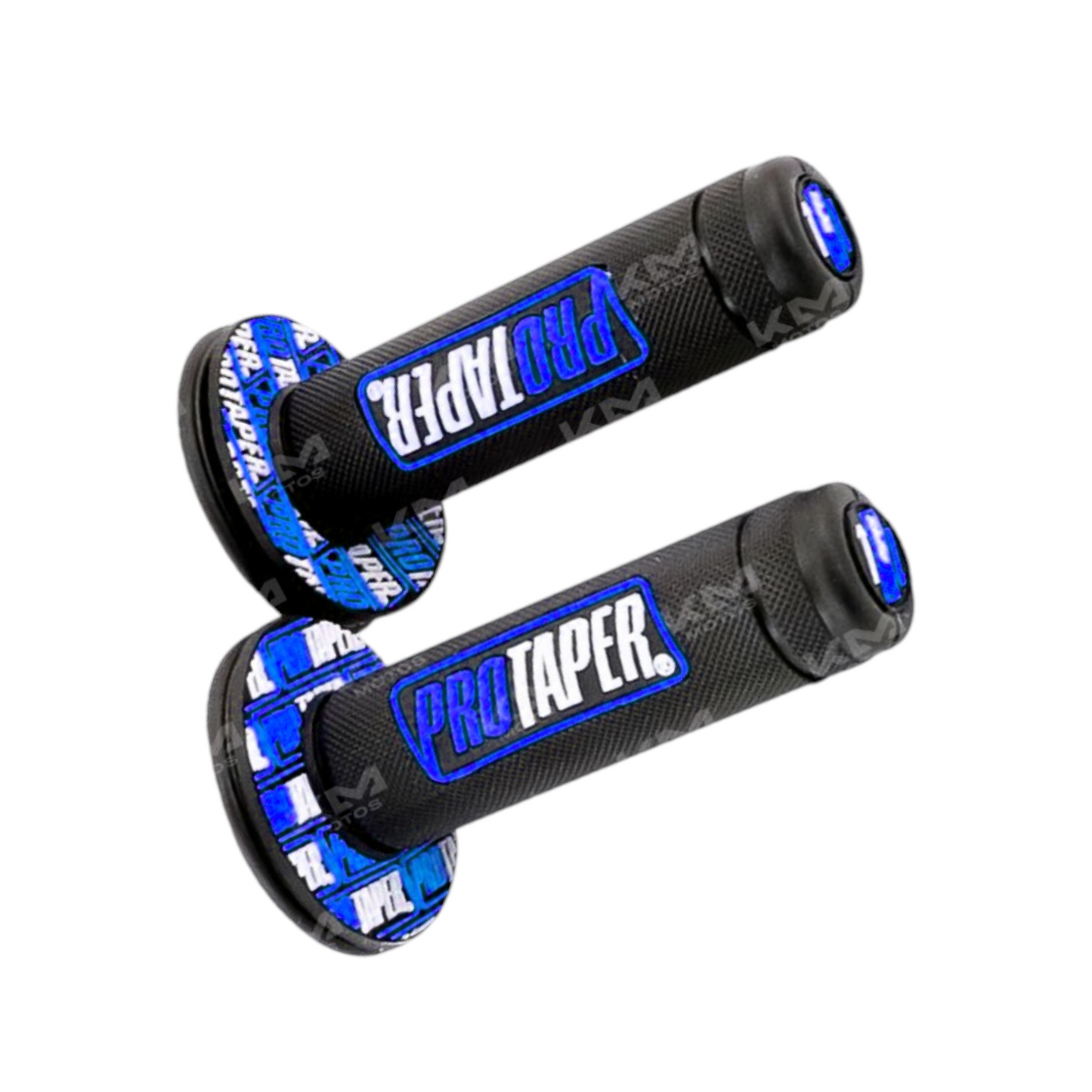 Timon para motos KM Motos PEPES PROTAPERS en color negro y azul, diseño resistente y cómodo para conducción segura.
