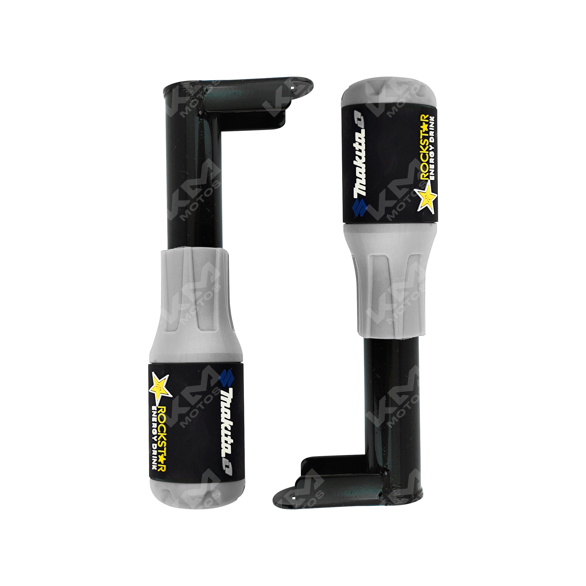 Defensas de motor slider universales en color gris de la marca KMS, conjunto de 2 piezas para protección del motor.