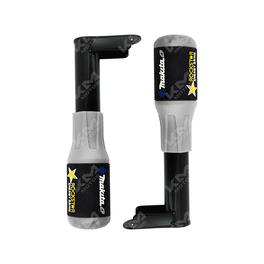 Defensa de motor slider de 2 piezas universales en color gris para motos, marca KMS, resistente y fácil de instalar.