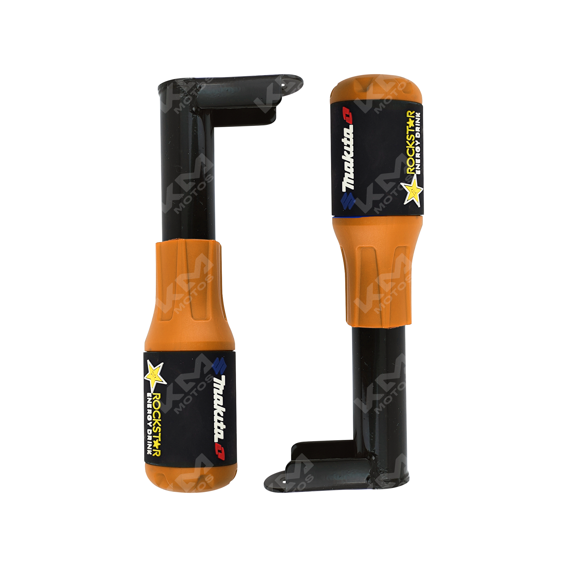 Defensas de motor slider KMS de 2 piezas, color naranja, para protección universal en vehículos.