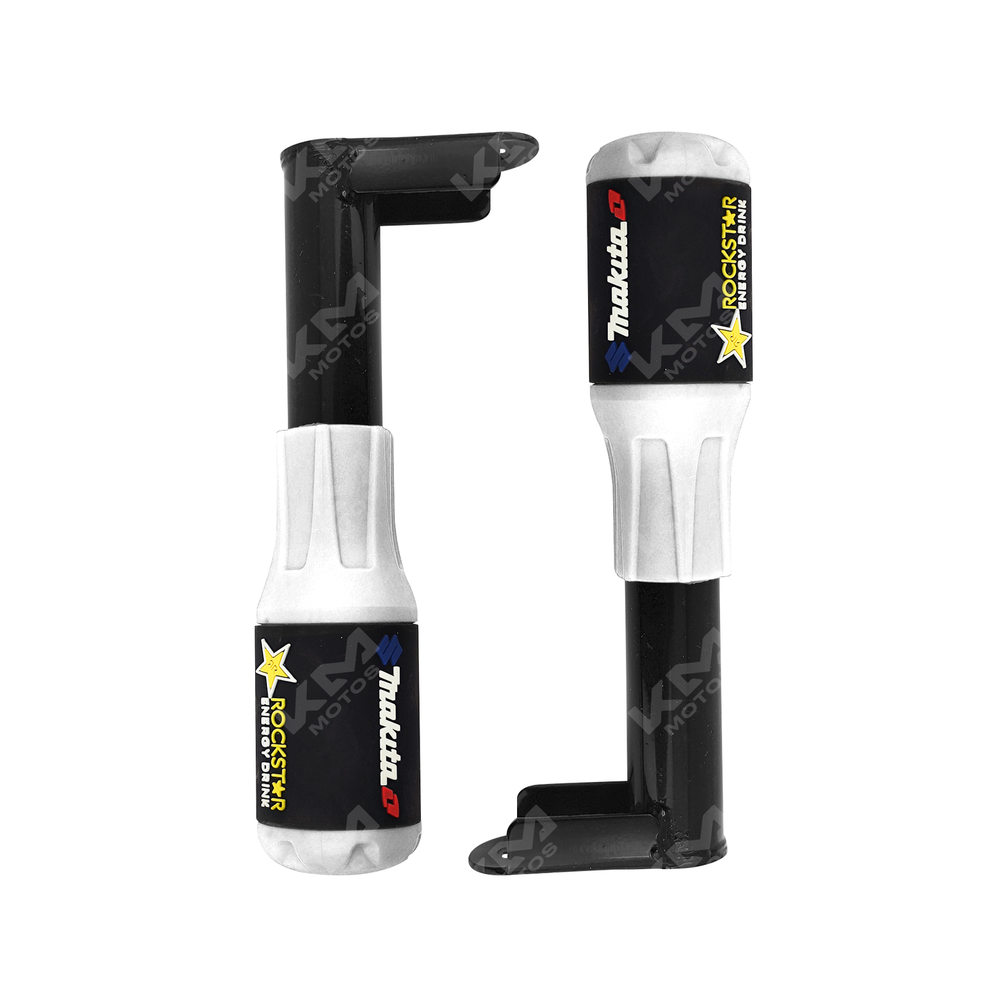 Defensas de motor slider KMS de 2 piezas, color blanco, diseño universal para protección de motor en vehículos.