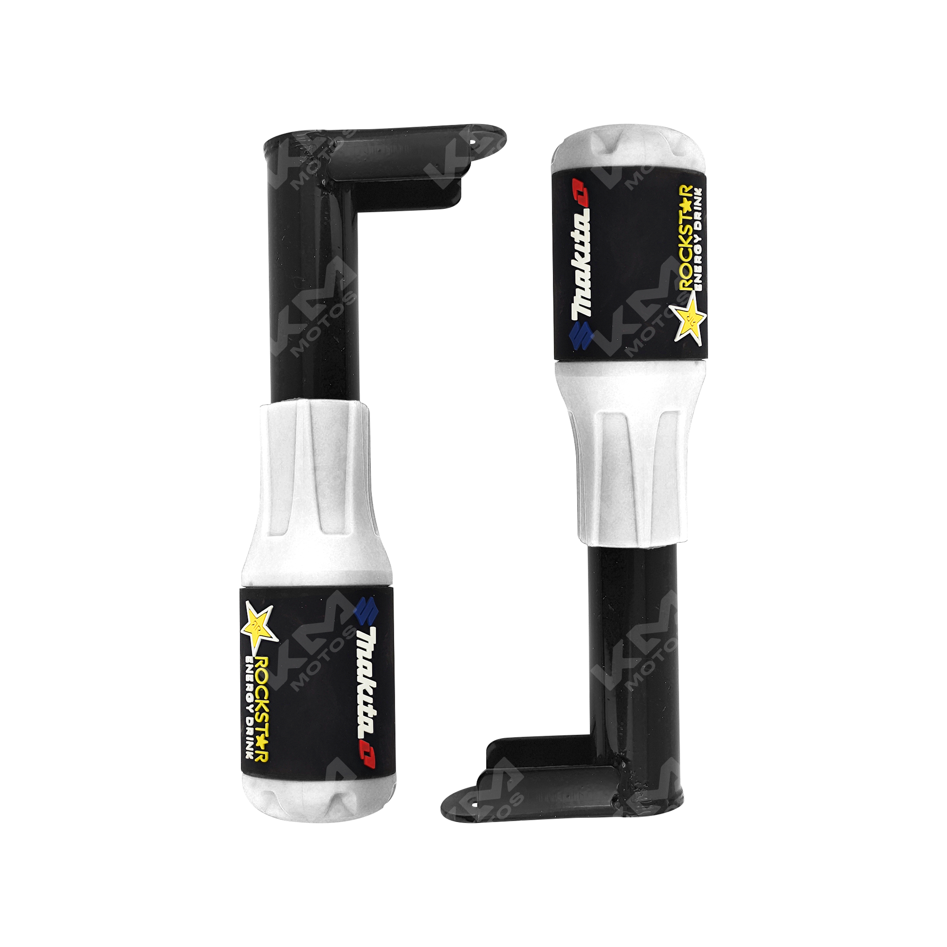 Defensas de motor slider KMS de 2 piezas, color blanco, diseño universal para protección de motor en vehículos.