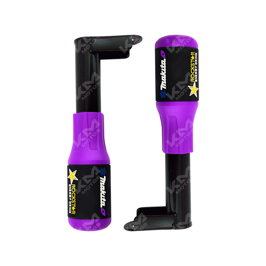 Defensa de motor slider KMS de 2 piezas, color morado, para protección universal en motos.