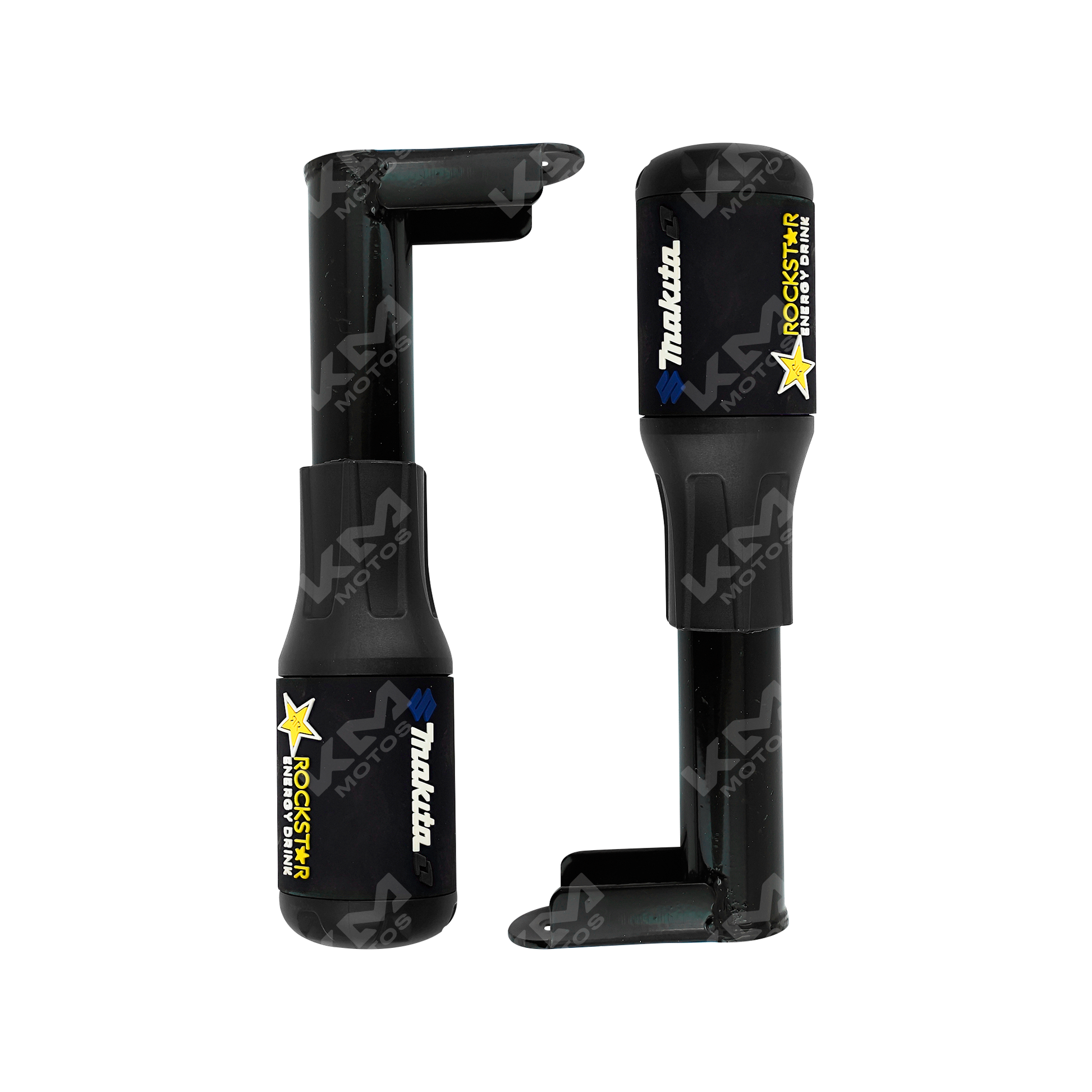 Set de sliders de defensa de motor KM Motos, 2 piezas, color negro, para protección universal en motocicletas.