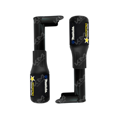 Set de sliders de defensa de motor KM Motos, 2 piezas, color negro, para protección universal en motocicletas.